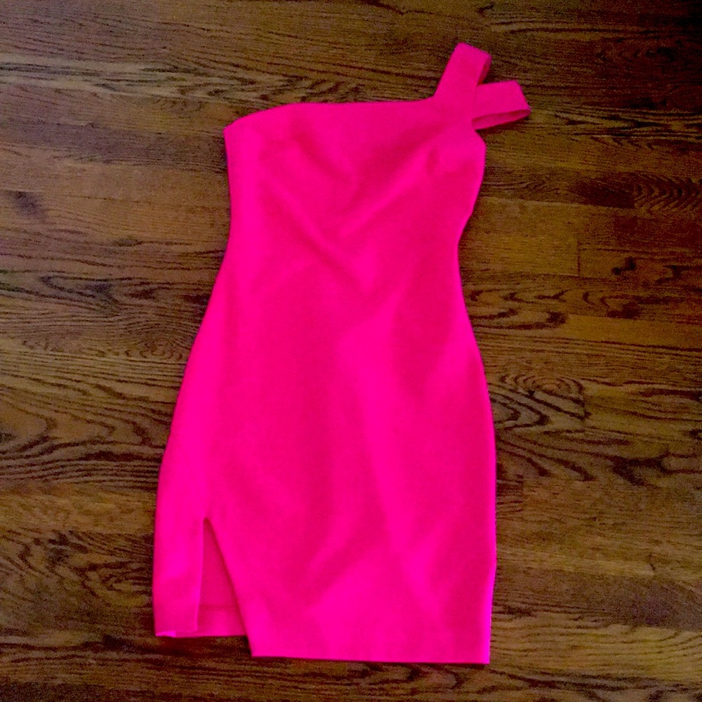 Fuchsia one shoulder cocktail dress